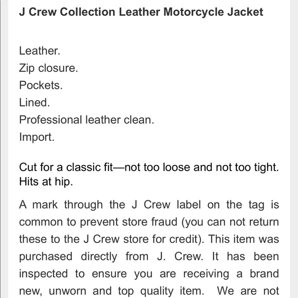 J Crew Collection Leather Motorcycle Jacket NEW - Picture 4 of 4